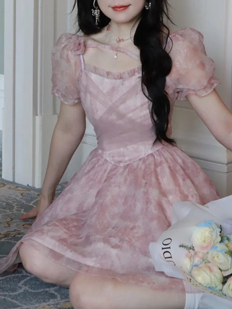 Kinky Cloth Pink / S Kawaii Puff Sleeve Mini Dress