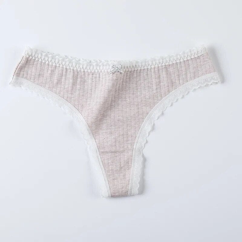 Kinky Cloth Beige / M / China | 1pc Lace Cotton Thong Panties