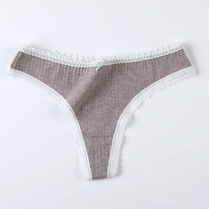 Kinky Cloth Khaki / M / China | 1pc Lace Cotton Thong Panties