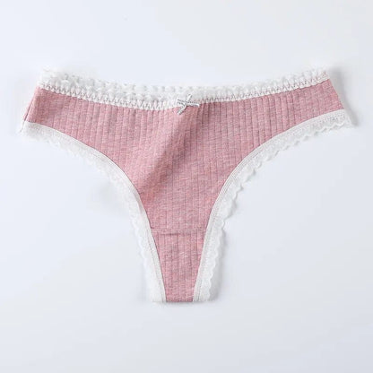 Kinky Cloth Pink / M / China | 1pc Lace Cotton Thong Panties