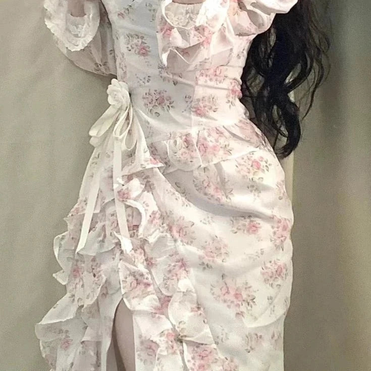 Kinky Cloth Flower / S Lace Floral Print Midi Dress