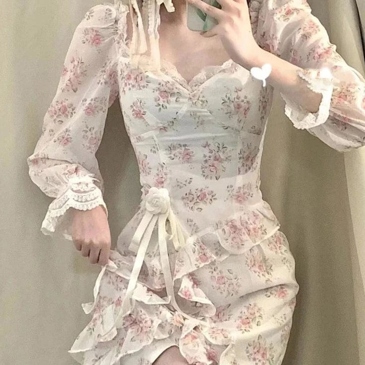 Kinky Cloth Lace Floral Print Midi Dress