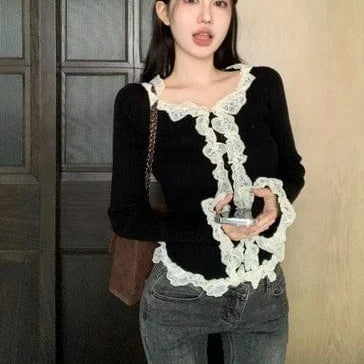 Kinky Cloth Black / S Lace Kawaii Knitted Pullover
