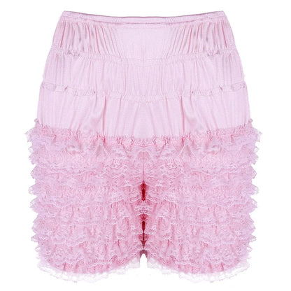 Kinky Cloth Pink / M Lace Sissy Frilly Ruffle Shorts