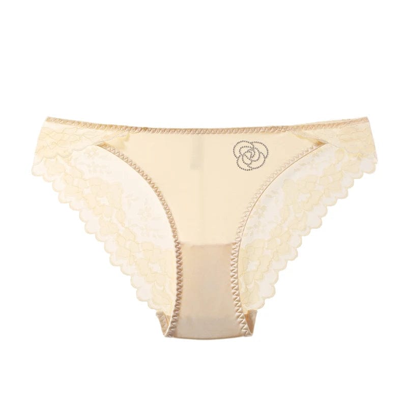 Kinky Cloth Beige / M / 1pc Lace Transparent Rhinestone Panties