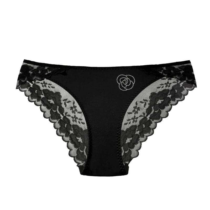 Kinky Cloth Black / M / 1pc Lace Transparent Rhinestone Panties