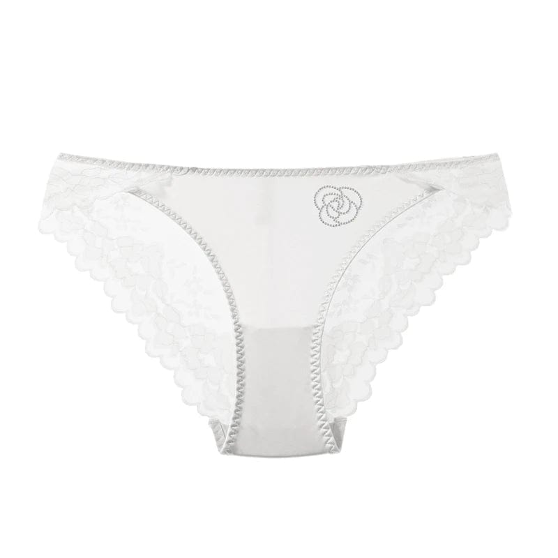 Kinky Cloth White / M / 1pc Lace Transparent Rhinestone Panties