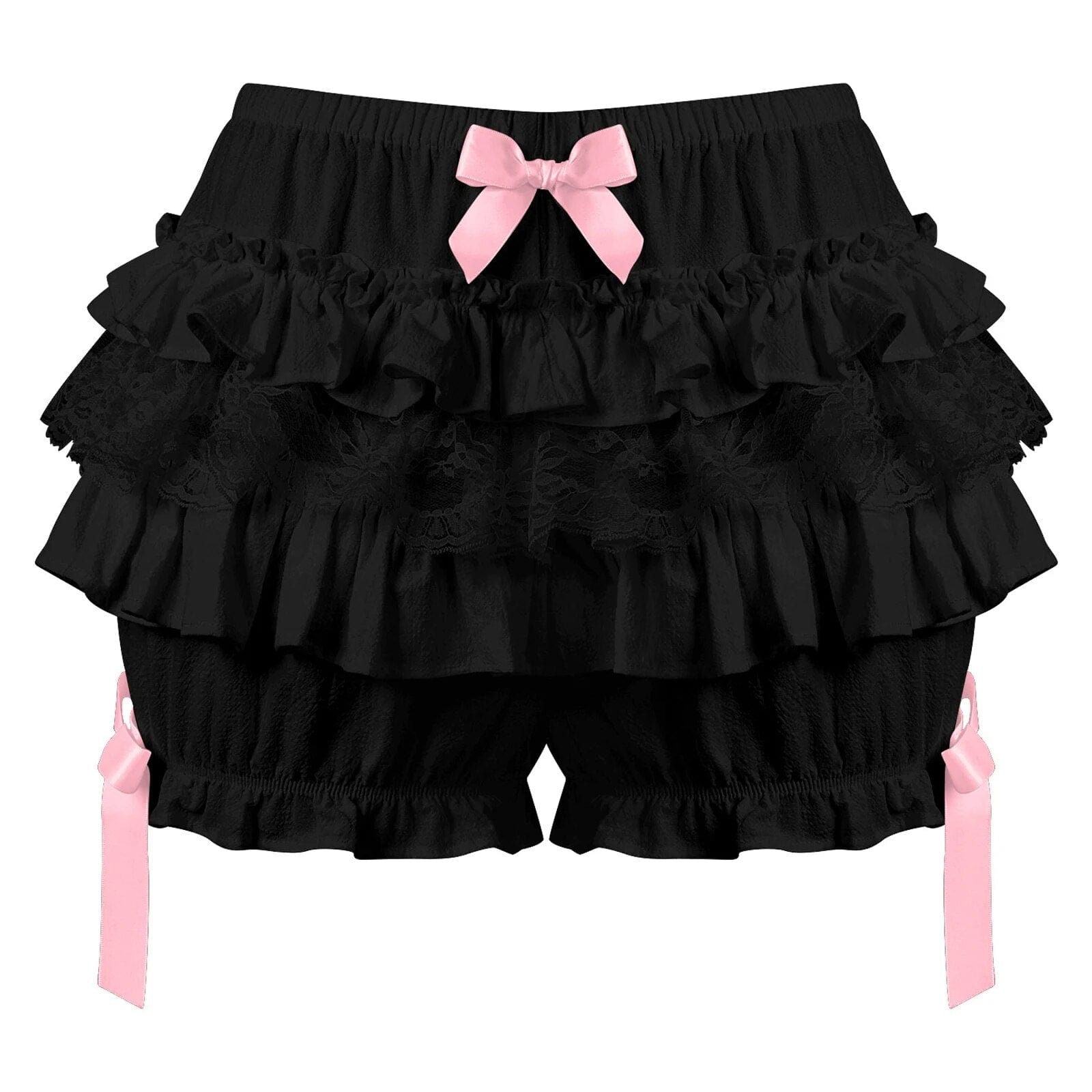Kinky Cloth Black A / S Lace Trim Layered Ruffle Shorts