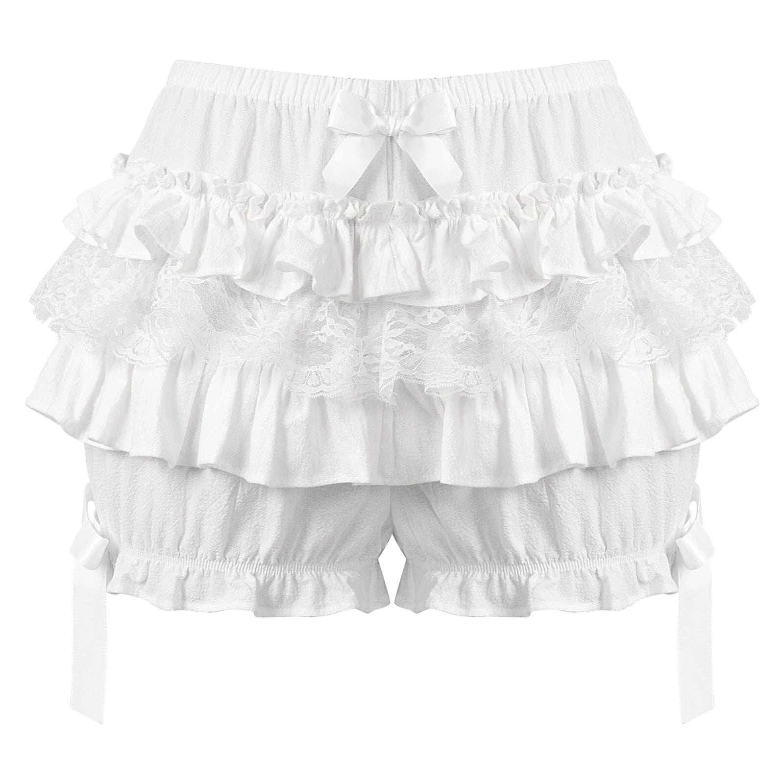 Kinky Cloth White A / S Lace Trim Layered Ruffle Shorts