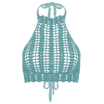 Kinky Cloth Lake Green / S Lace-up Crochet Crop Top