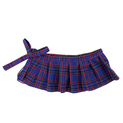 Kinky Cloth Blue / One Size Lace-up Plaid Pleated Skirt