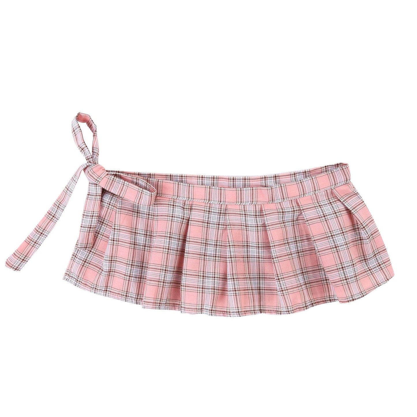 Kinky Cloth Pink / One Size Lace-up Plaid Pleated Skirt
