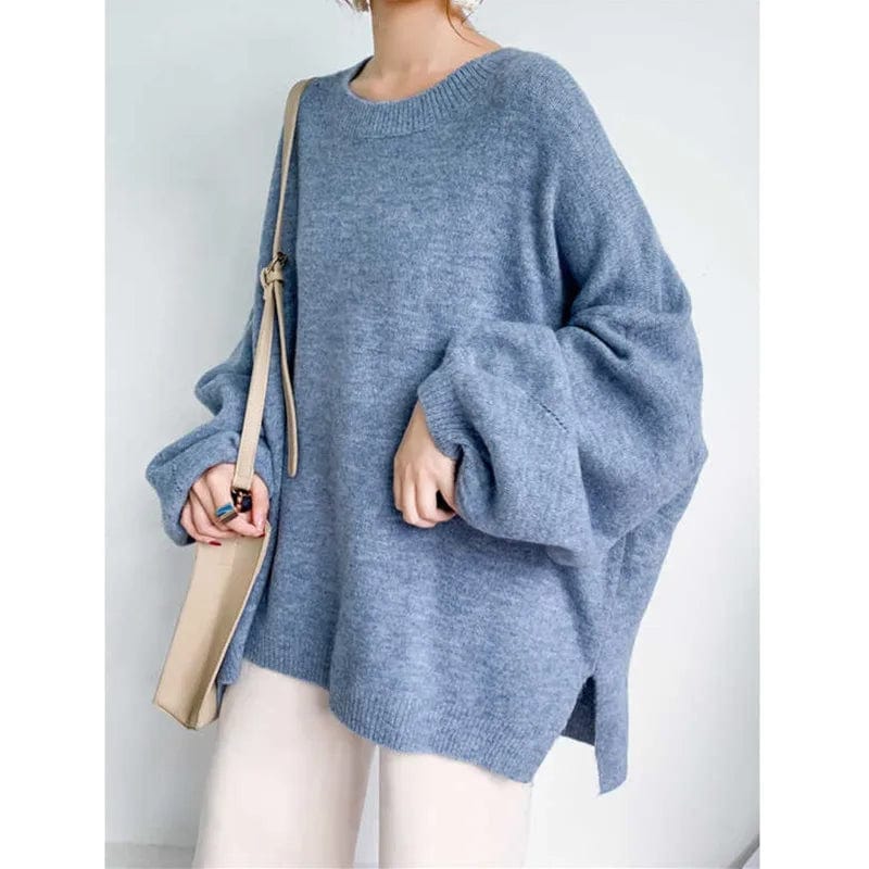 Kinky Cloth Blue / One Size Lantern Sleeve Loose Fit Sweater