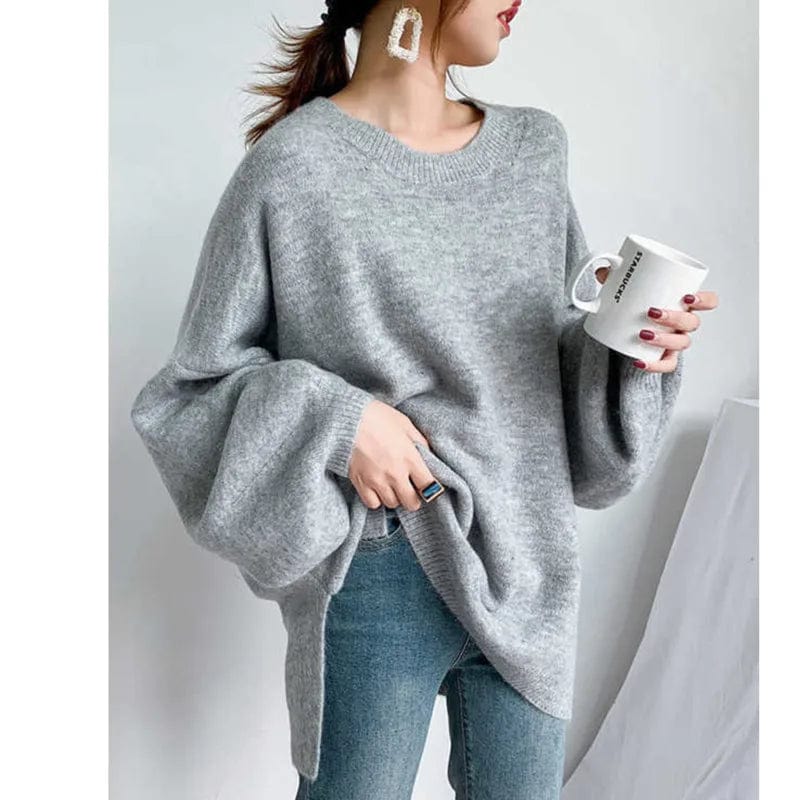 Kinky Cloth Gray / One Size Lantern Sleeve Loose Fit Sweater