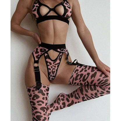 Kinky Cloth Leopard Print Cut Out Lingerie Set