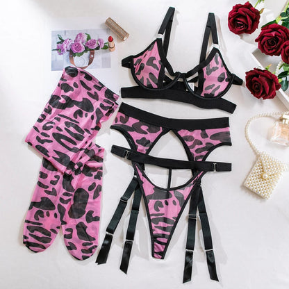 Kinky Cloth pink / S Leopard Print Cut Out Lingerie Set