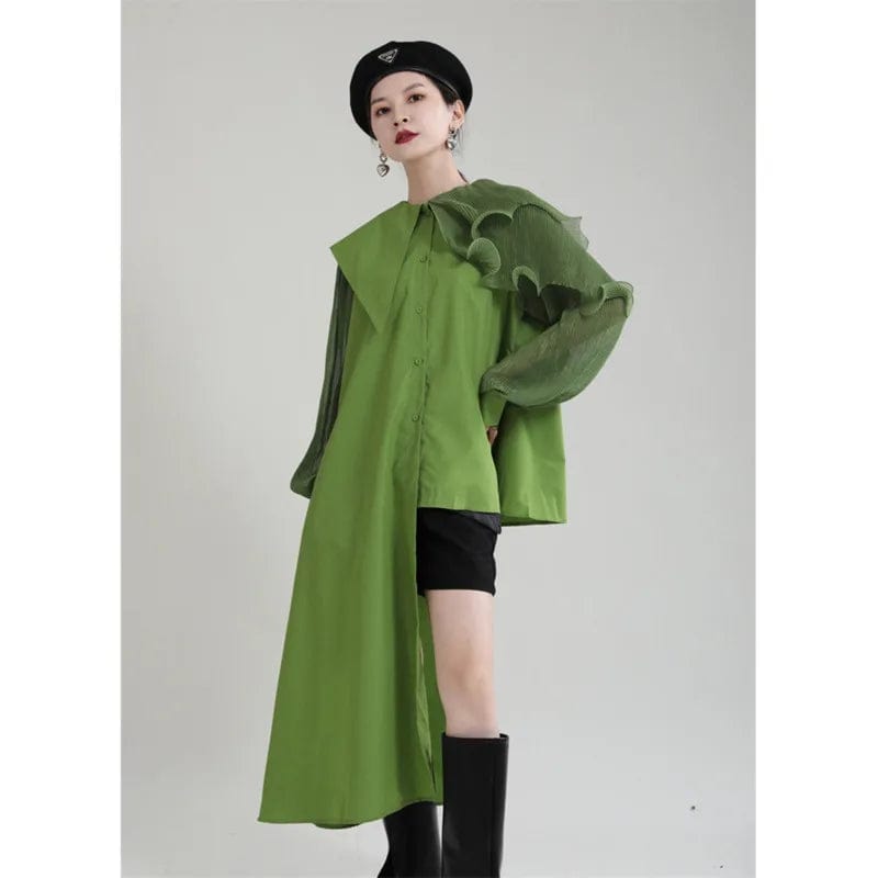 Kinky Cloth Green / One Size Long Sleeve Ruffles Blouse