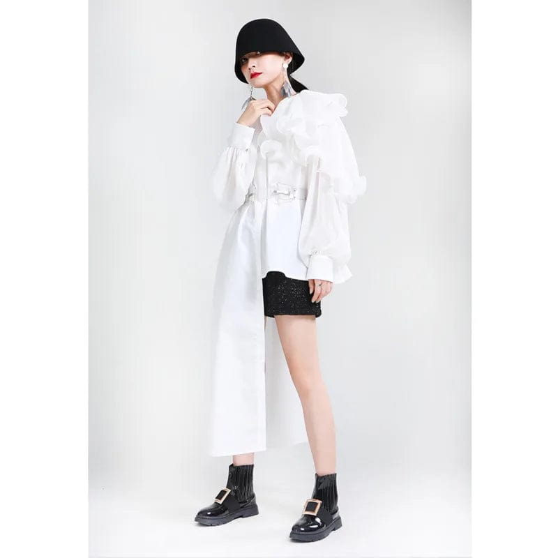 Kinky Cloth White / One Size Long Sleeve Ruffles Blouse