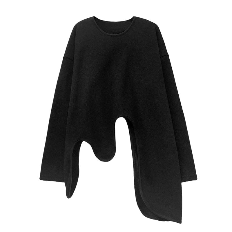 Kinky Cloth Loose Fit Irregular Black Sweatshirt