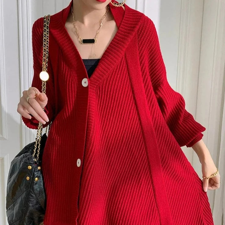 Kinky Cloth Wine red / One Size Loose Fit Knit Cardigan Sweater