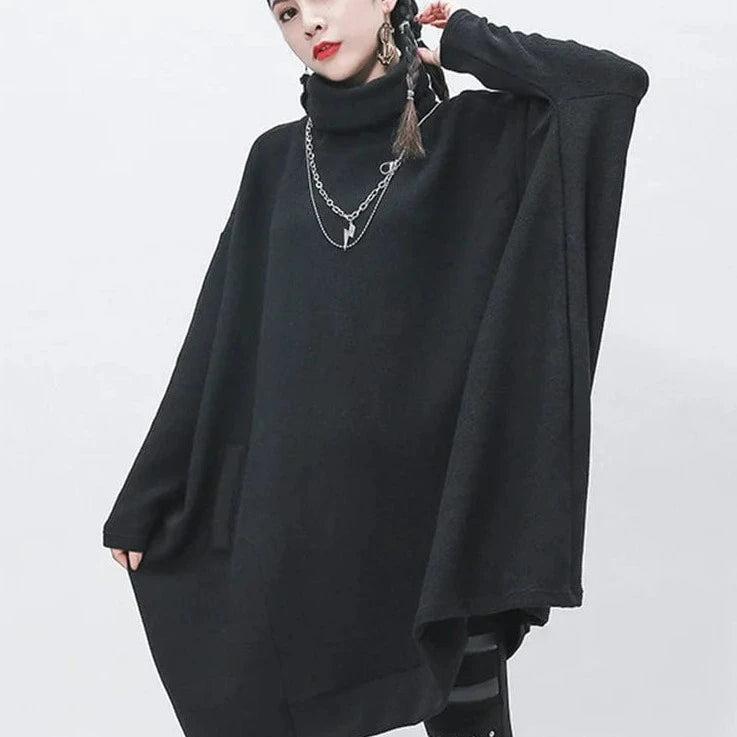 Kinky Cloth Black / One Size Loose Fit Turtleneck Knitting Sweater