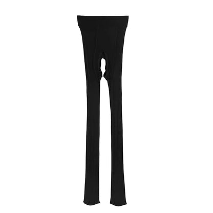 Kinky Cloth Men Ice Silk Bedtime Surprise Pantyhose Closed Toes Crotchless Stretchy Stockings Tights Hosiery Legging Pant Underwear
