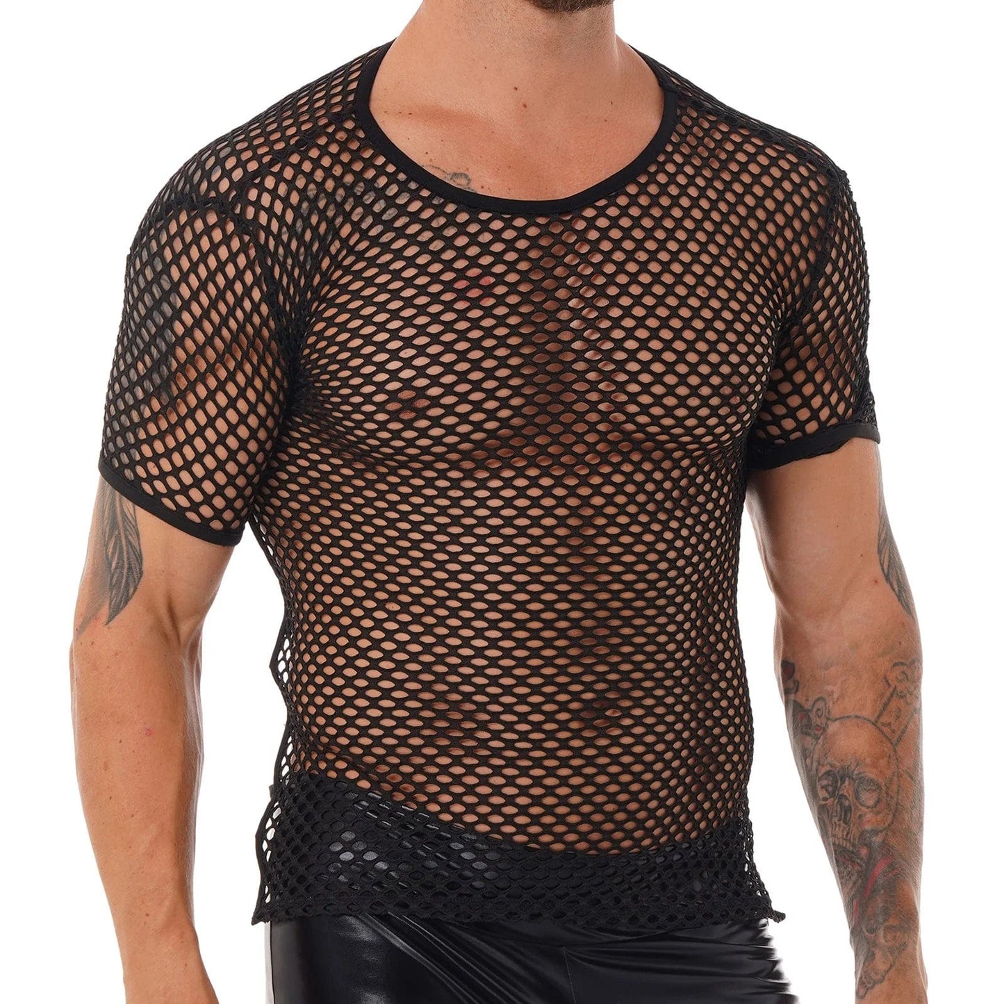 Kinky Cloth Black A / M Mens Crisscross Back Fishnet T-shirt