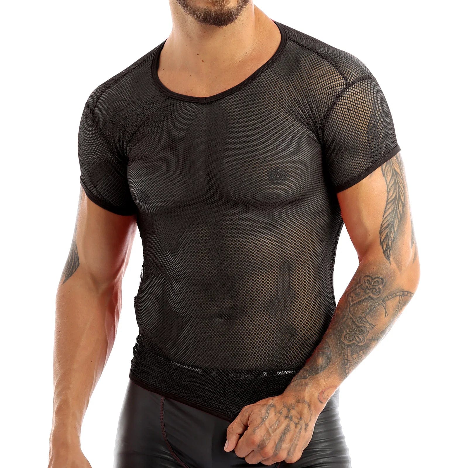 Kinky Cloth Black B / M Mens Crisscross Back Fishnet T-shirt