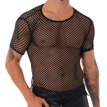 Kinky Cloth Mens Crisscross Back Fishnet T-shirt