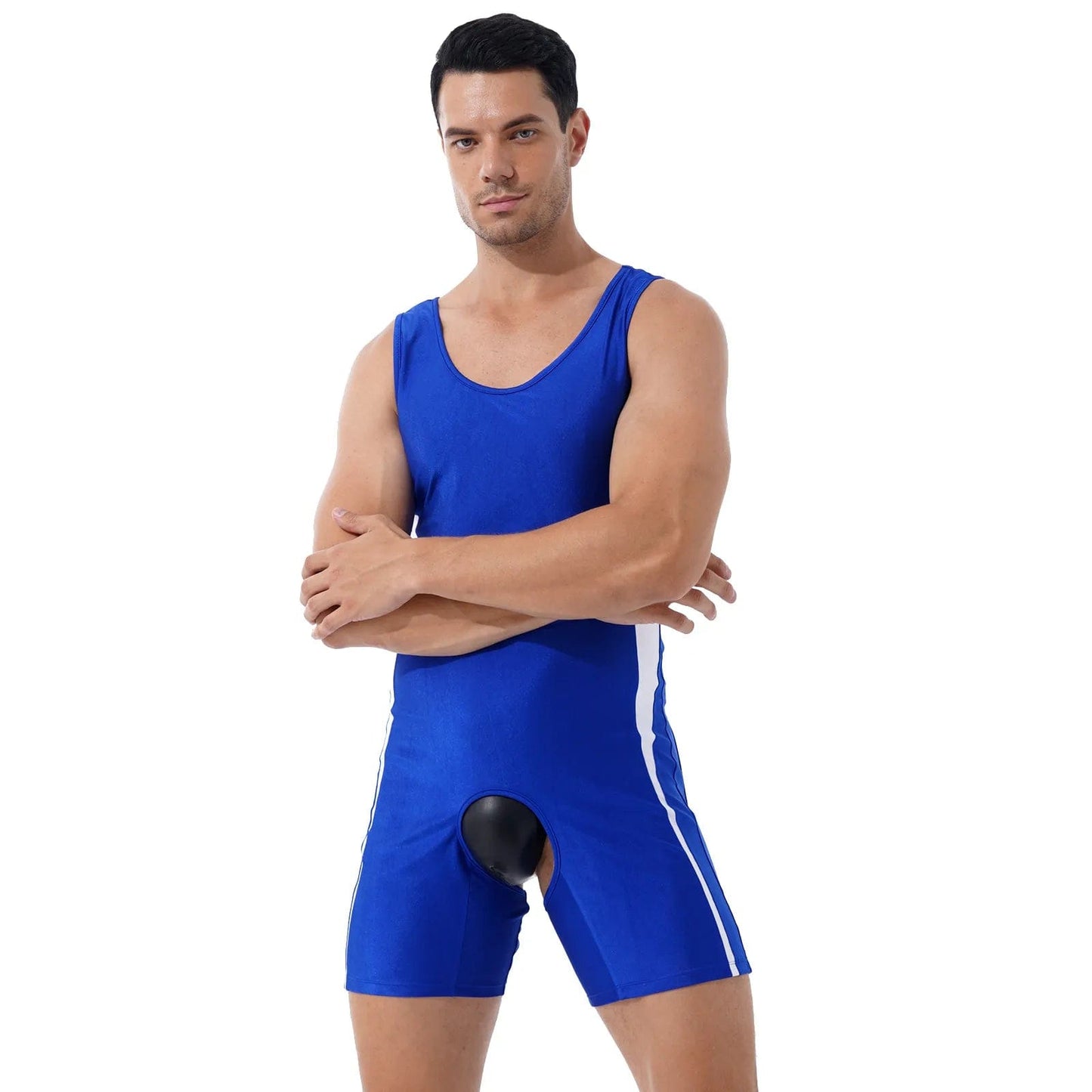 Kinky Cloth Blue / M Mens Crotchless Open Butt Jumpsuit
