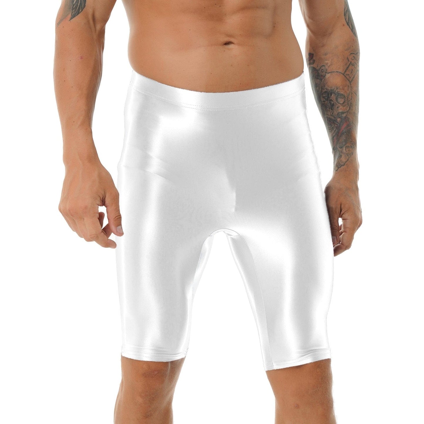 Kinky Cloth White / M / 1pc Mens Glossy Swimsuit Shorts
