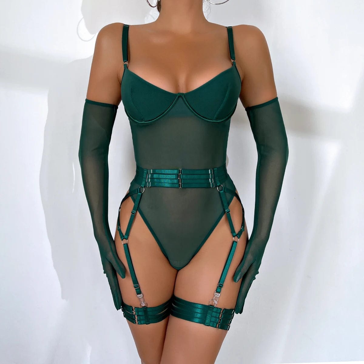 Kinky Cloth Mesh Bodysuit with Gloves