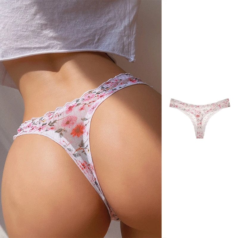 Kinky Cloth A / One Size / 1pc Mesh Floral Print Thong Panties