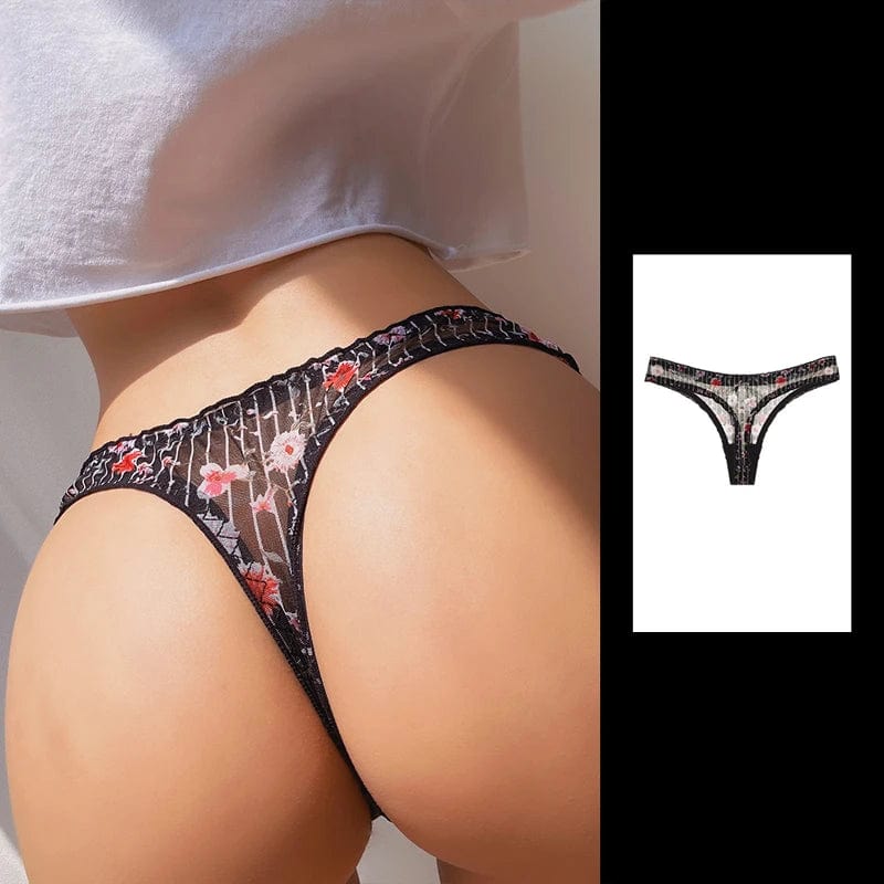 Kinky Cloth B / One Size / CHINA | 1pc Mesh Floral Print Thong Panties
