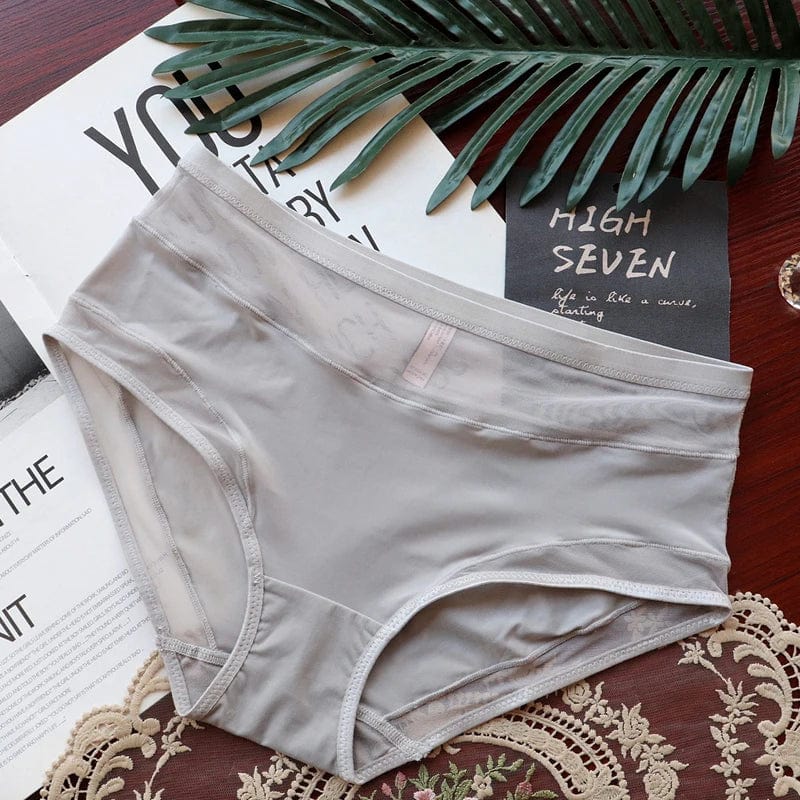 Kinky Cloth GRAY / M / CHINA | 1pc Mesh Satin Mid-waist Panties