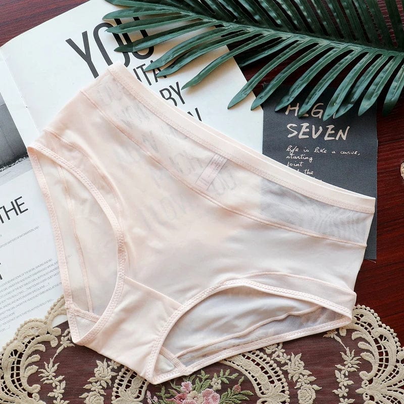 Kinky Cloth Pink / M / 1pc Mesh Satin Mid-waist Panties