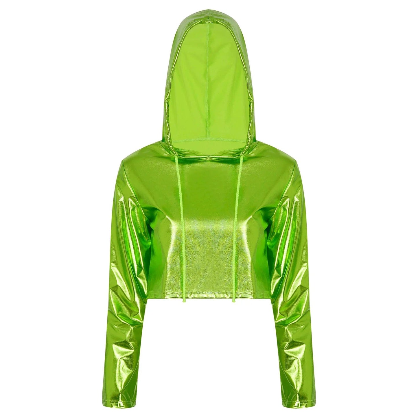 Kinky Cloth Green / XL Metallic Drawstring Hoodie Crop Top
