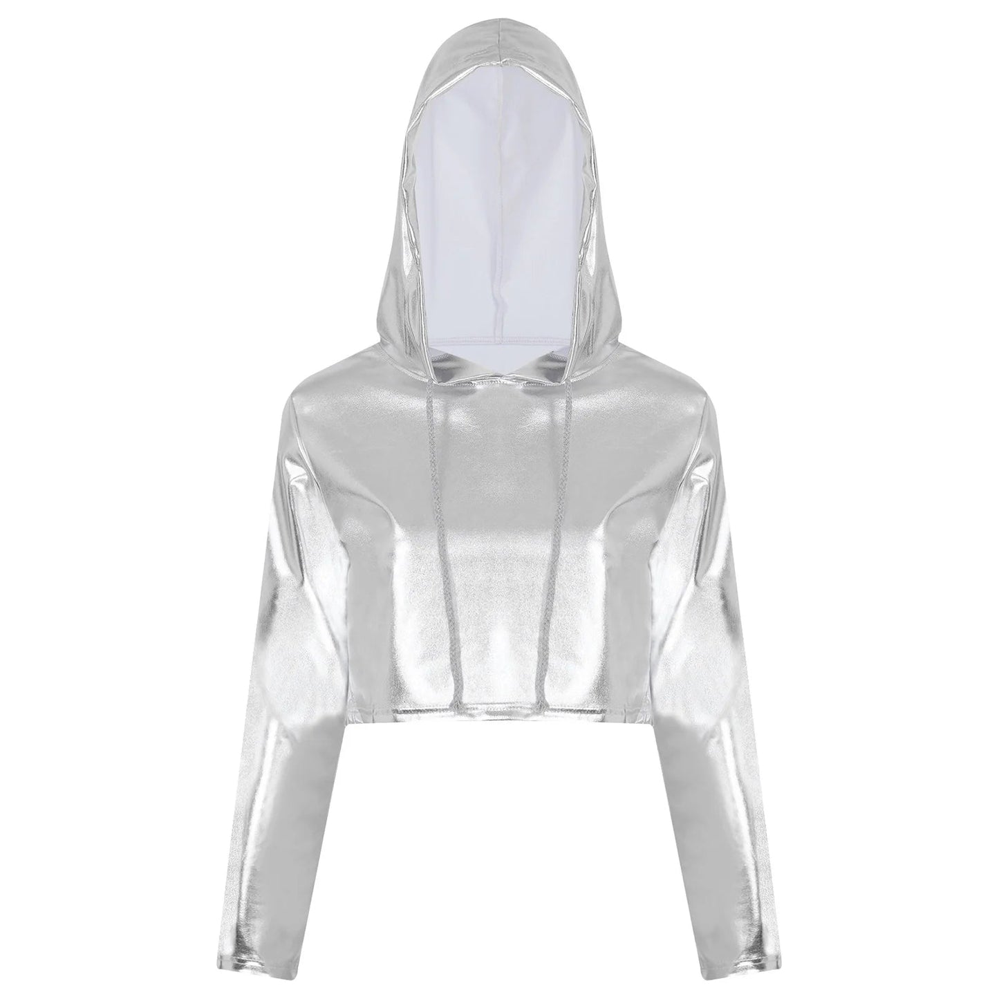 Kinky Cloth Silver A / XL Metallic Drawstring Hoodie Crop Top
