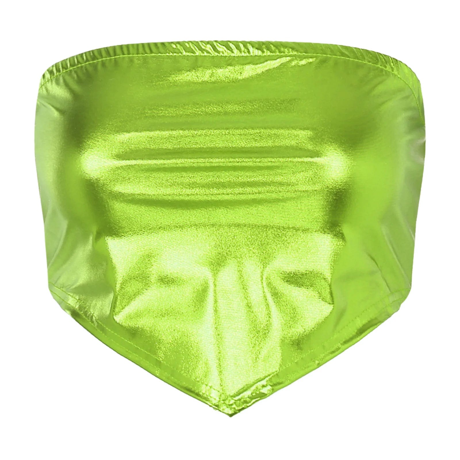 Kinky Cloth Green / S Metallic Shiny Crop Tube Tops