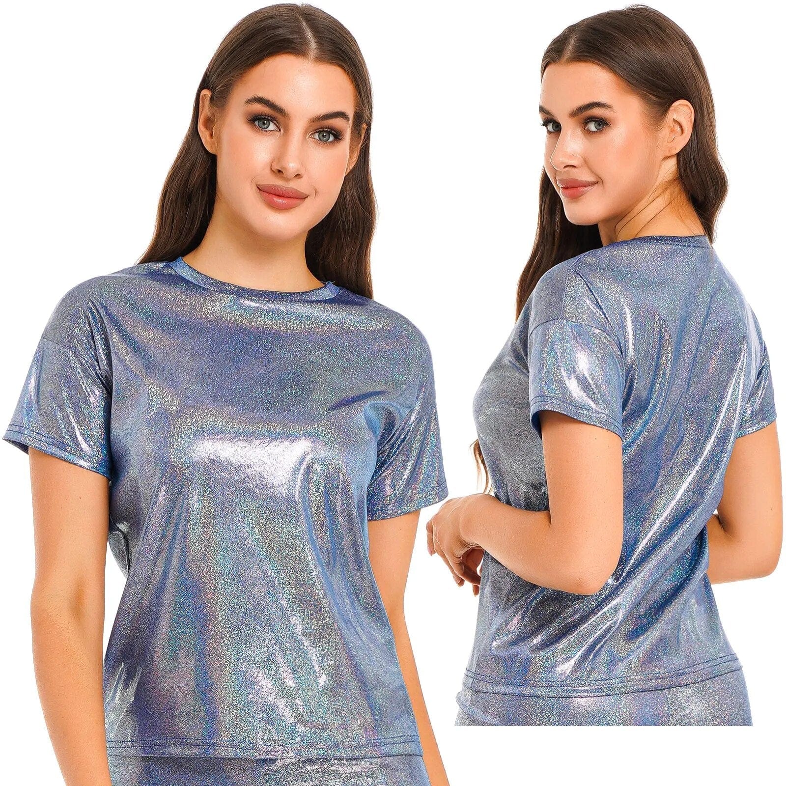 Kinky Cloth Blue B / S Metallic Shiny T-Shirt