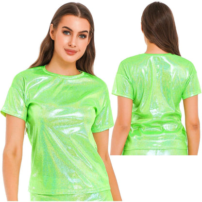 Kinky Cloth Fluorescent Green B / S Metallic Shiny T-Shirt