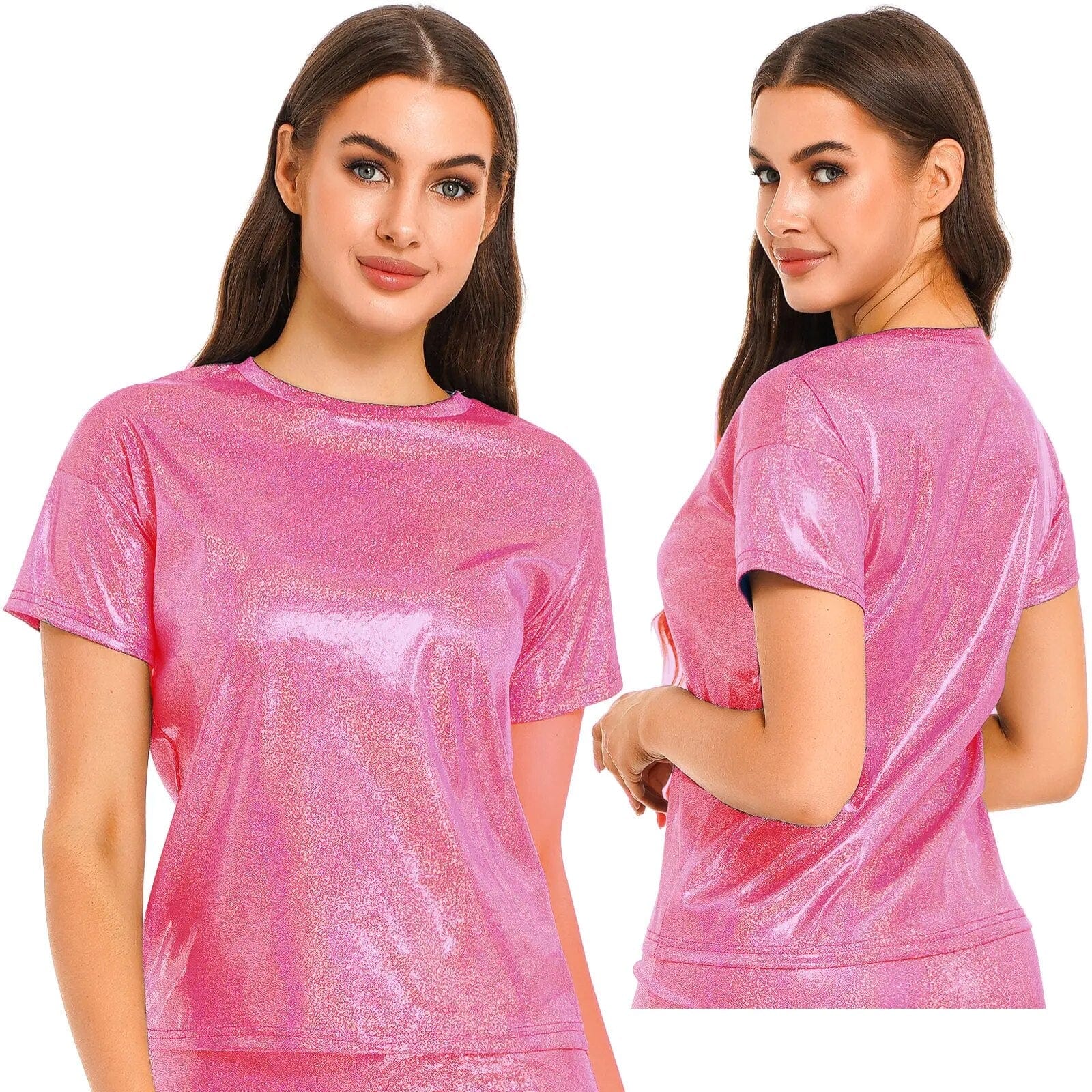 Kinky Cloth Hot Pink B / S Metallic Shiny T-Shirt