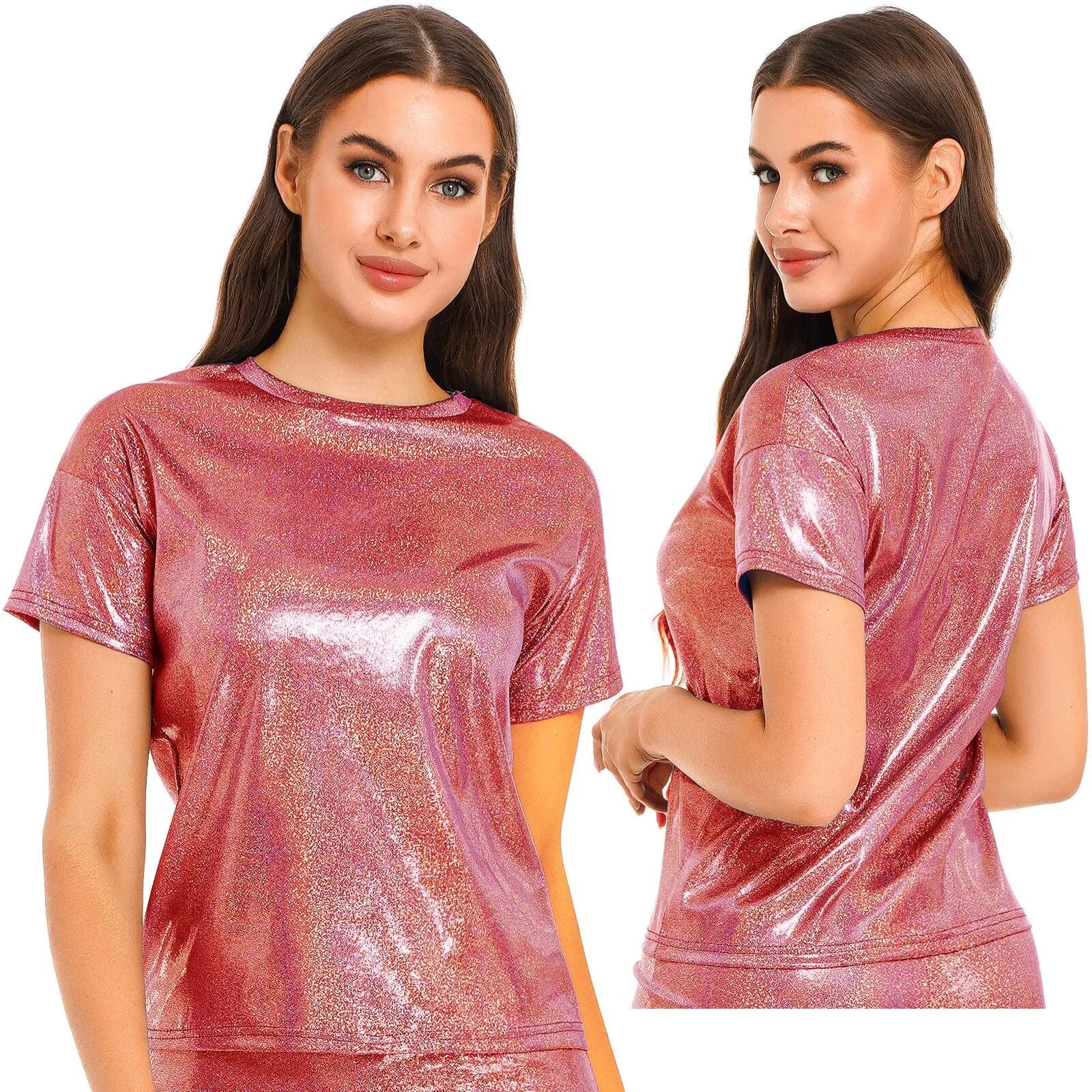 Kinky Cloth Red B / S Metallic Shiny T-Shirt