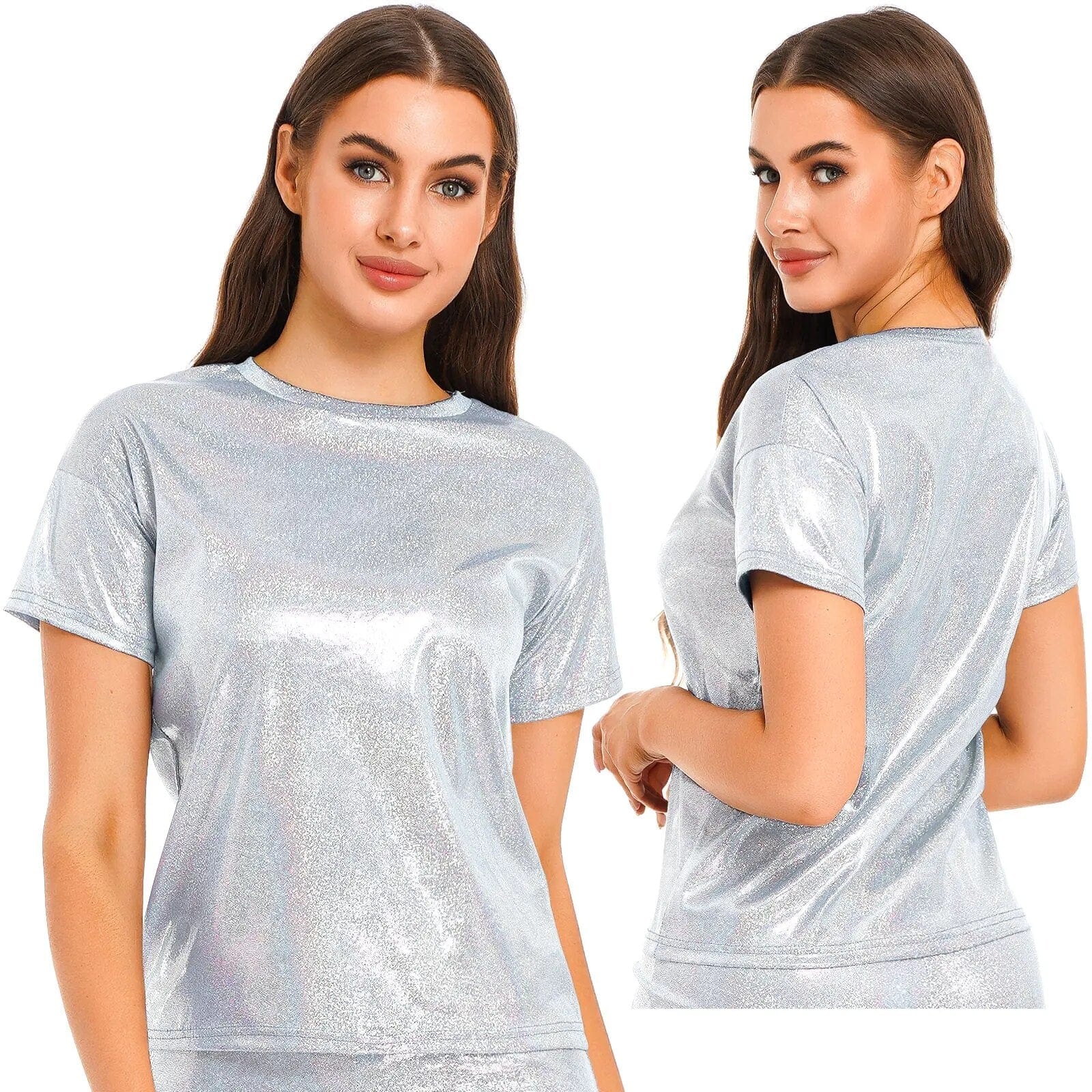 Kinky Cloth Silver B / S Metallic Shiny T-Shirt