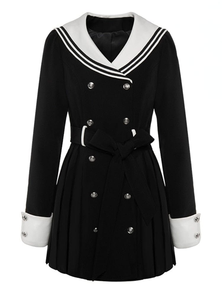 Kinky Cloth Black Dress / S Navy Collar Mini Dress