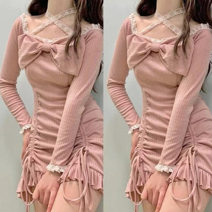Kinky Cloth Off Shoulder Drawstring Mini Dress