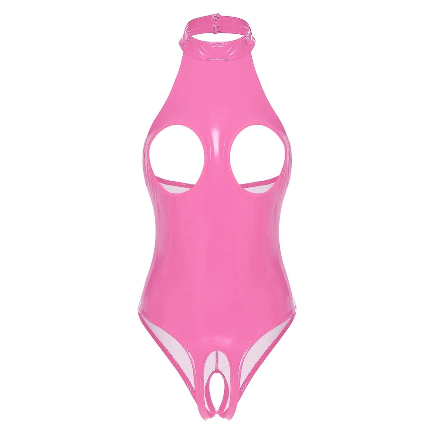 Kinky Cloth Pink / S Open Bust Patent Leather Bodysuit