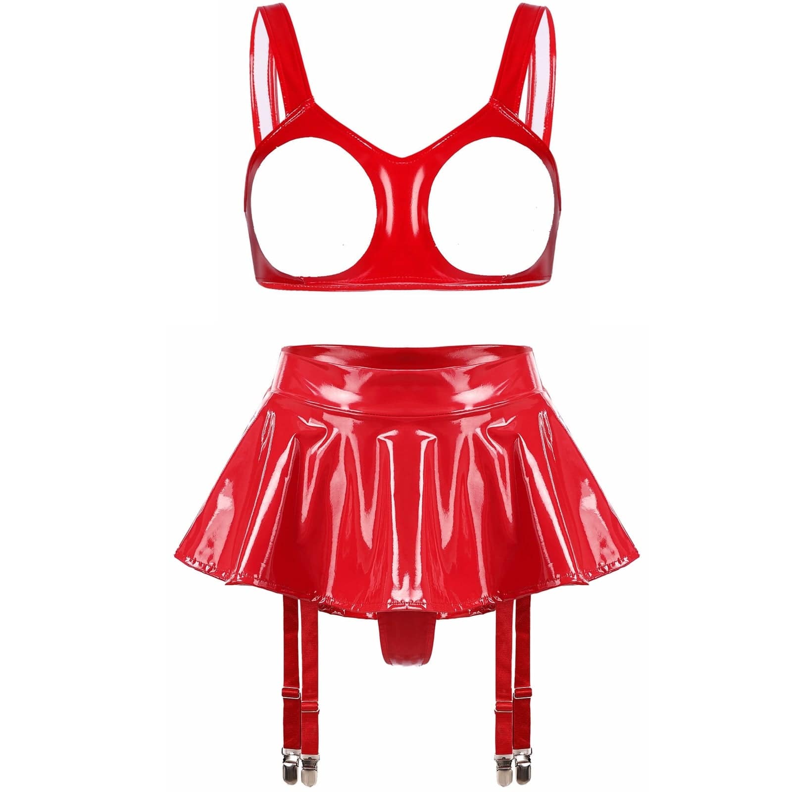 Kinky Cloth B Red / S Open Cup Bra with Skirt Set