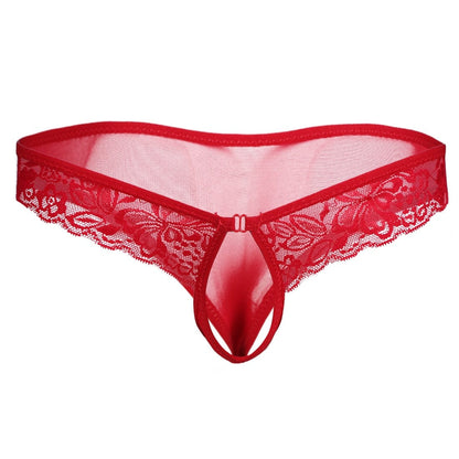 Kinky Cloth Red B Open Penis Lingerie Lace Panties