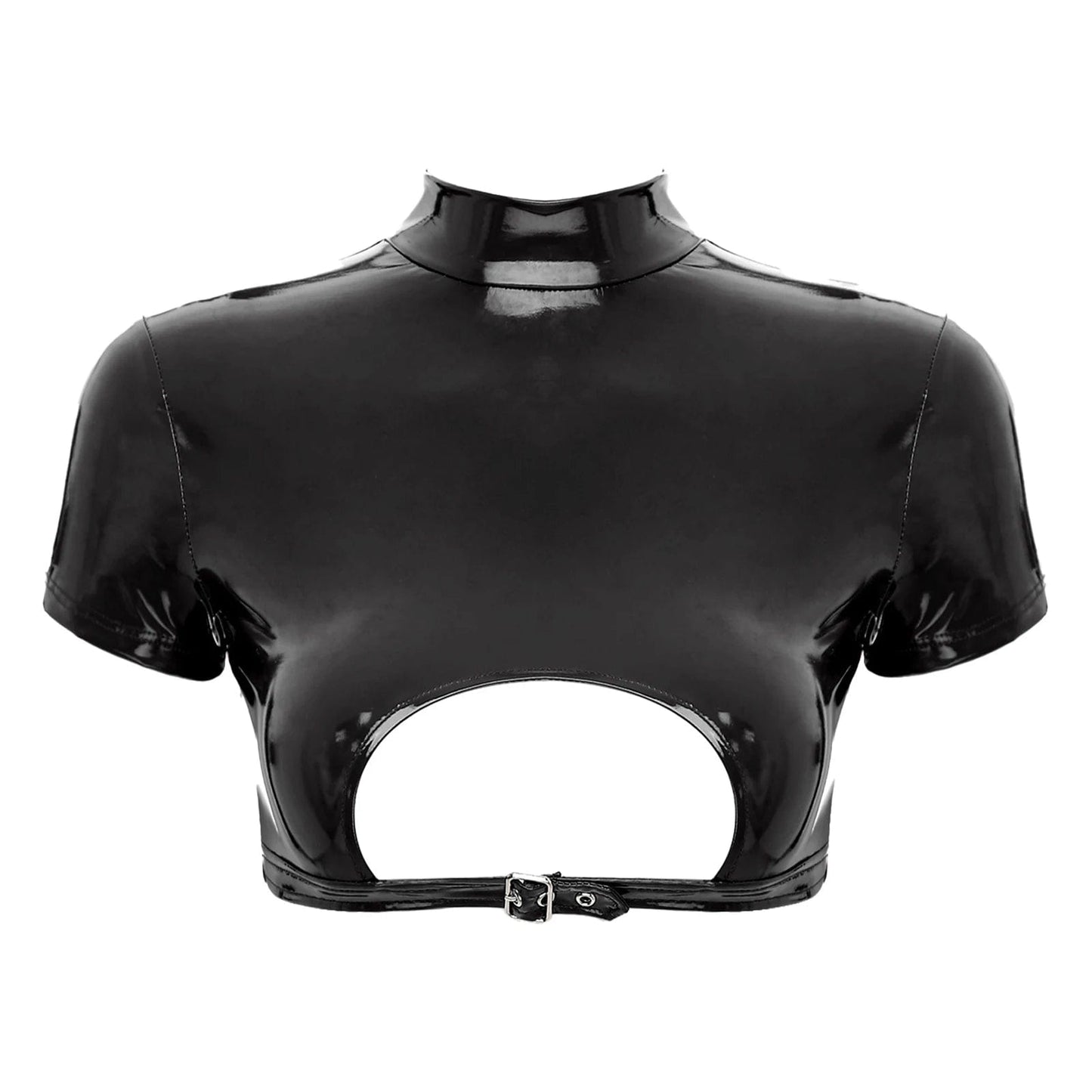Kinky Cloth Black / S Patent Leather Turtleneck Crop Top
